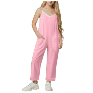 eczipvz Toddler Girls Sleeveless Jumpsuits Spaghetti Strap Romper Clothes Long Pants with Pockets 1-10 Years Girls Jumpsuit Size 7-8 Pink|11-12 Years