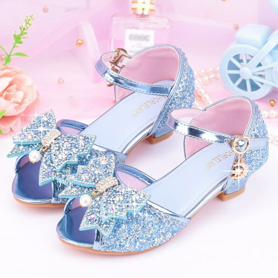 eczipvz Toddler Shoes Children Shoes with Diamond Shiny Sandals Princess Shoes Bow High Heels Show Princess Shoes for Kids Size 1 for Girls (Blue, 4 Big Kids)