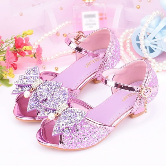 eczipvz Toddler Shoes Children Shoes with Diamond Shiny Sandals Princess Shoes Bow High Heels Show Princess Shoes for Kids Size 1 for Girls (Purple, 4 Big Kids)
