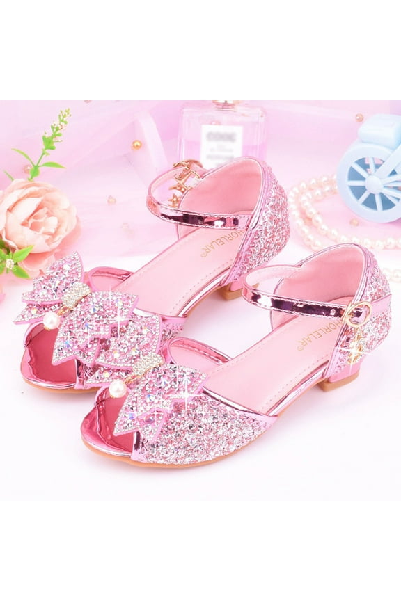 Toddler Shoes Children Shoes with Diamond Shiny Sandals Princess Shoes Bow High Heels Show Princess Shoes for Kids Size 1 for Girls (Pink, 11 Little Child)