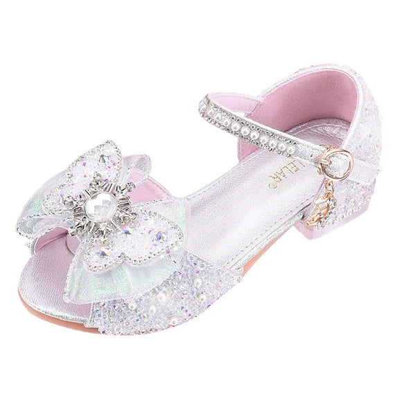 eczipvz Toddler Shoes Girl Width Heel with Diamond Shiny Sandals Princess Shoes Bow High Heels Show Princess Shoes for Kids Size 1 for Girls (Silver,13.5)
