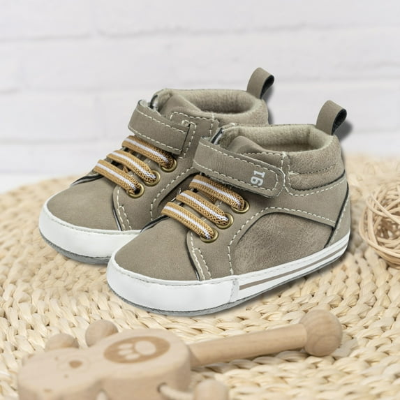 eczipvz Toddler Shoes for Boys Non-Slip Rubber Sole High-Top PU Leather Sneakers Crib Shoes Newborn Loafers Flats Toddler Sneakers Girl Beige,7