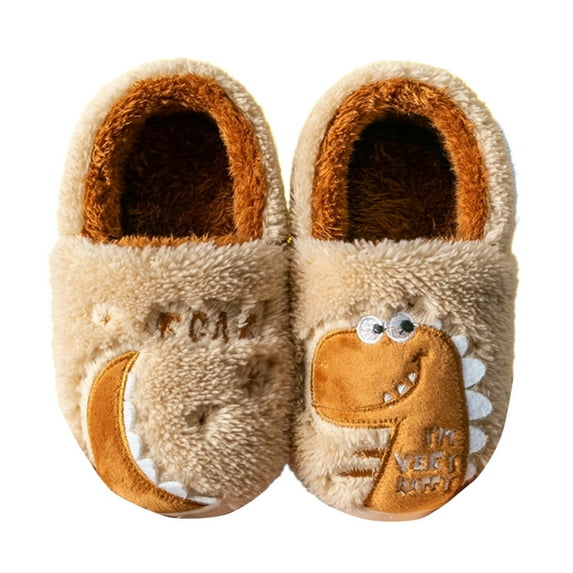 eczipvz Toddler Slippers Boys Girls 2-7T House Slippers Cute Dinosaur Pattern Kids Winter Boots Warm Lightweight House Shoes with Non-Slip Sole (Beige,2-3 Years)