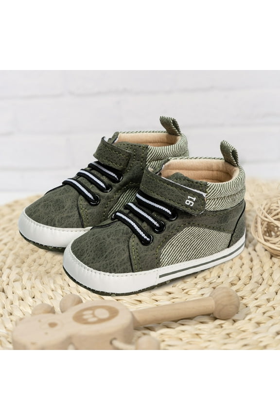 Toddler Sneakers Non-Slip Rubber Sole High-Top PU Leather Sneakers Crib Shoes Newborn Loafers Flats Toddler Boy Sneaker Green,5
