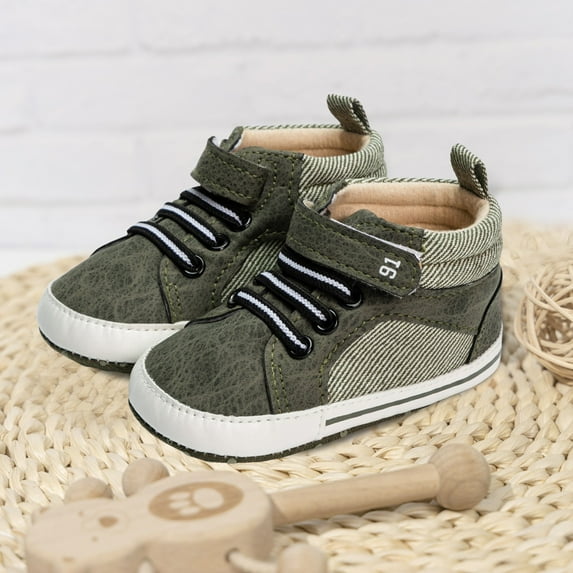 eczipvz Toddler Sneakers Non-Slip Rubber Sole High-Top PU Leather Sneakers Crib Shoes Newborn Loafers Flats Toddler Boy Sneaker Green,5