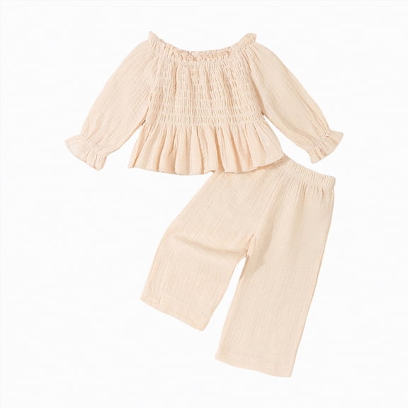 eczipvz Toddlers Girls Clothing Toddler Girl Outfit Long Sleeve Shirts Top Rufffle Pants Little Girls Clothes(Beige,4-5 Years)