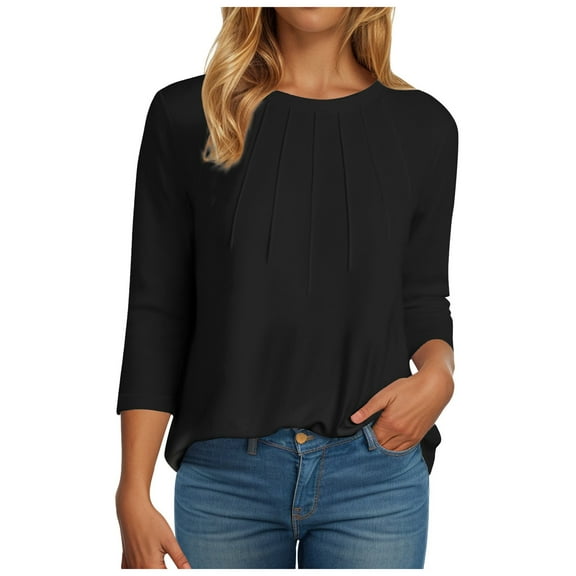 eczipvz White T Shirts for Women 3/4 Length Sleeve Womens Tops V-Neck Lace Tunic Tops Business Casual Blouses(Black,S)