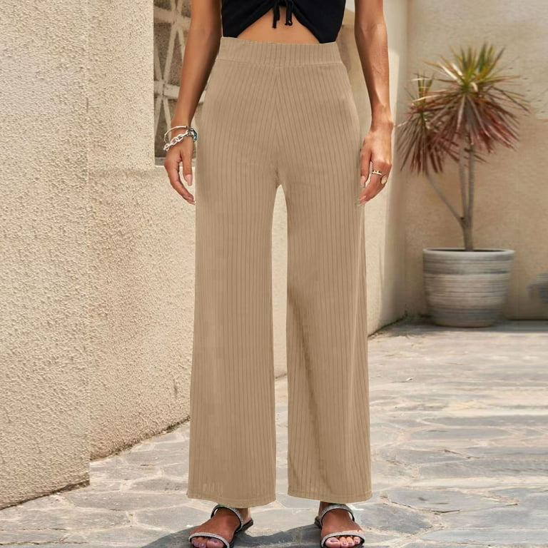 Business Woman Beige Wide-Leg Trouser Pants