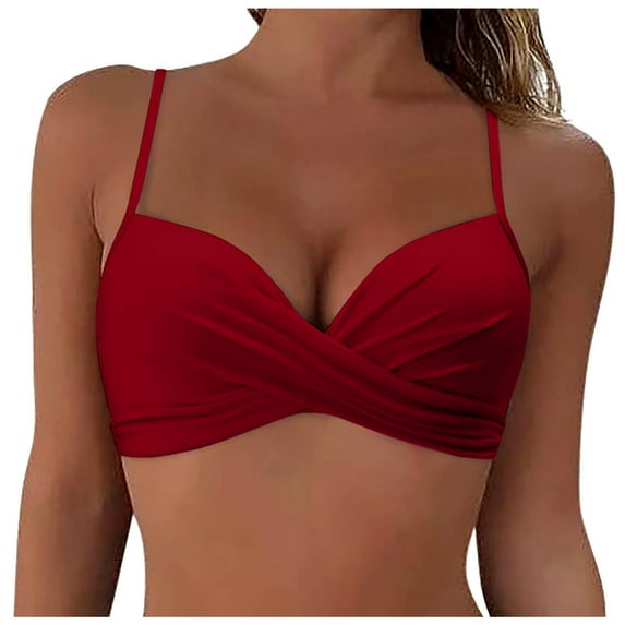eczipvz Women Underwire Bikini Top Only Push Up Swim Top Bra Swimsuit Tops Padded Bathing Suit Top Wine,2XL