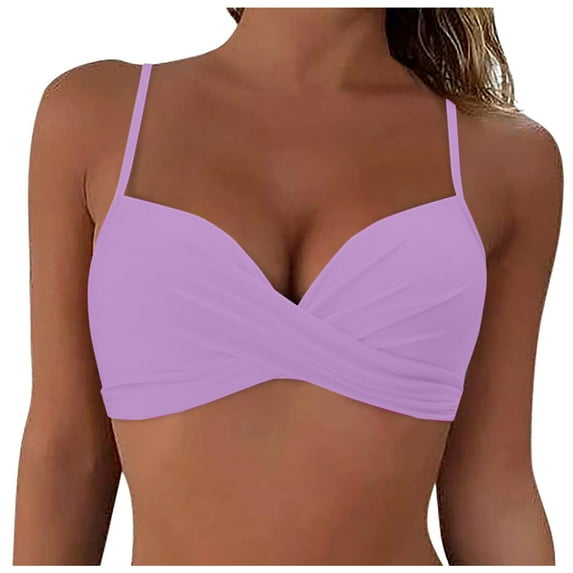 eczipvz Women Underwire Full Coverage Bikini Top Only Criss Cross Push Up Swim Crop Top Tie Back Bathing Suit Purple,2XL