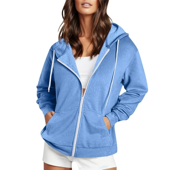 eczipvz Women's Full Zip Up Hoodie Casual Long Sleeve Hooded Sweatshirts Pockets Jacket Fall Fleece Y34K Tops Oversized Coat for Women Sky Blue,M