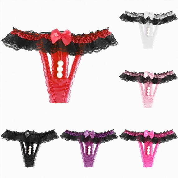 eczipvz Women’s Sexy Panties,Lace Thongs G-String with Pearls(Pink,One Size)