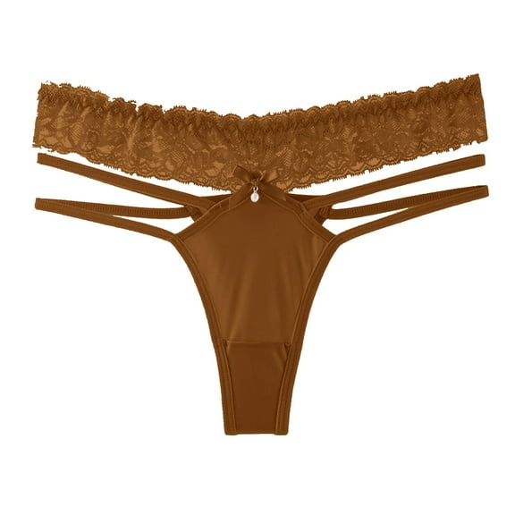 eczipvz Women's Sexy Satin Thong Panties Lace Tangas Cheeky Underwear Cotton Brief(Coffee,XL)