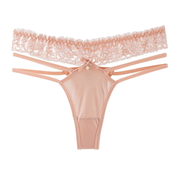 eczipvz Women's Sexy Satin Thong Panties Lace Tangas Cheeky Underwear Cotton Brief(Pink,L)
