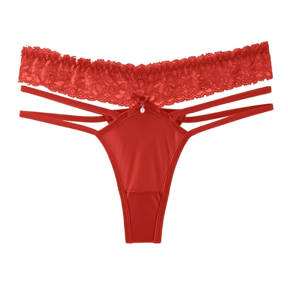 eczipvz Women's Sexy Satin Thong Panties Lace Tangas Cheeky Underwear Cotton Brief(Red,L)