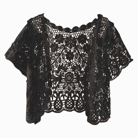 eczipvz Women's Short Sleeve Lace Shrugs Bolero Cardigan Crochet Sheer Crop Jacket(Black,XXL)