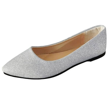 eczipvz Women's Sole-Shine Ballet Flats Shoes (Silver,7)