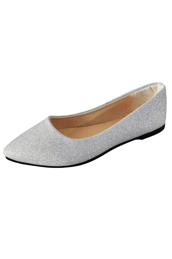 Women's Sole-Shine Ballet Flats Shoes (Silver,9)