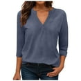 thumbnail image 1 of eczipvz Womens 3/4 Length Sleeve Tops 2025 Summer V Neck Tee Shirts Dressy Casual Work Tunic Blouses Spring Clothes(Dark Blue,2XL), 1 of 6