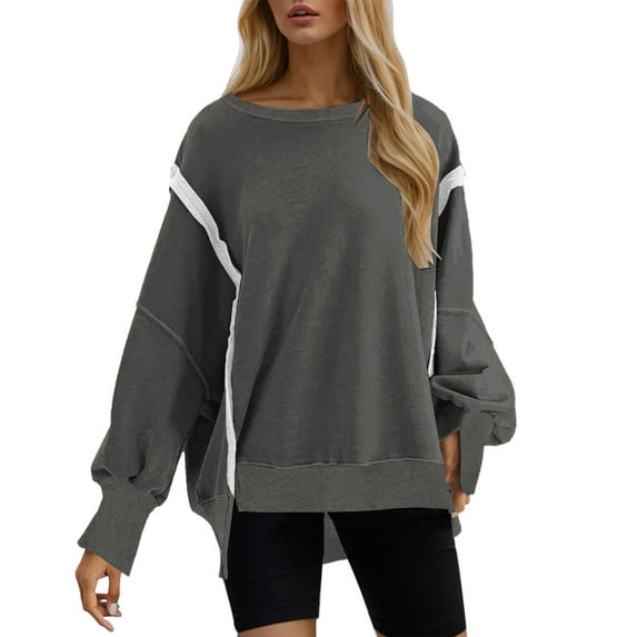 eczipvz Womens Oversized Crewneck Sweatshirts Hoodies Fall Outfits Fashion Teen Girls Y15k Winter Clothes Dark Gray,S