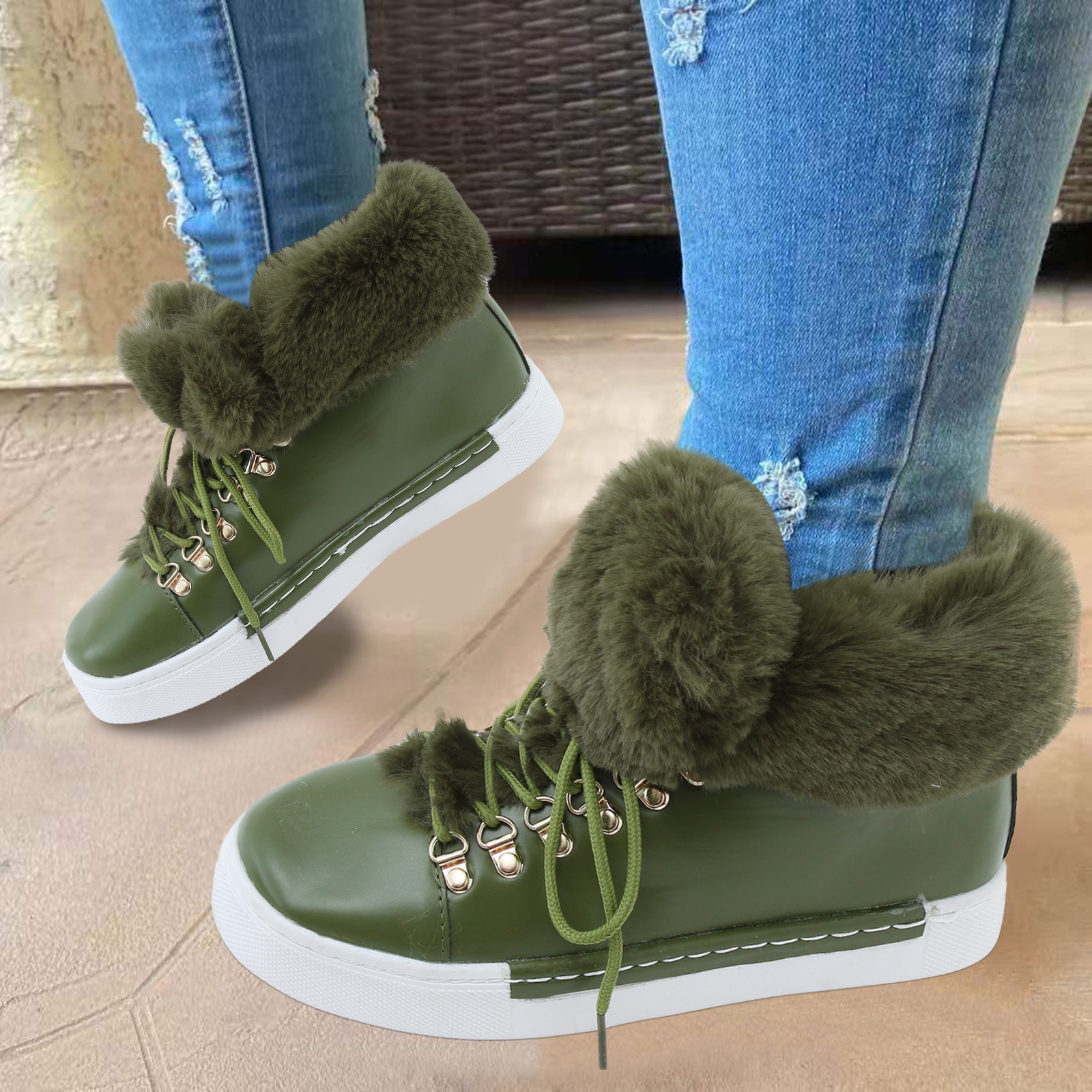 eczipvz Womens Shoes Ladies Fashion Solid Leather Lace Up Short Boots