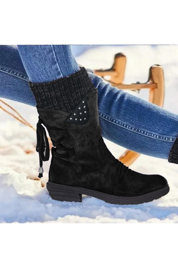 Womens Shoes Mid Boots Up For Women Shoes Lace Calf Vintage Heels Thick Casual Boots Retro women's boots Snow Boots Women Size 6 (Black, 8)