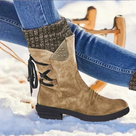 eczipvz Womens Shoes Mid Boots Up For Women Shoes Lace Calf Vintage Heels Thick Casual Boots Retro women's boots Snow Boots Women Size 6 (Khaki, 7.5)