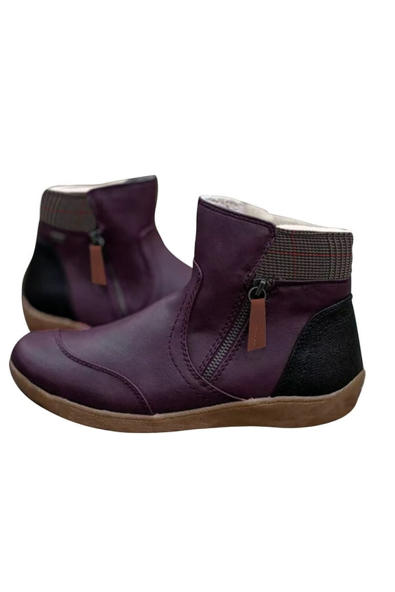 Womens Shoes Vintage Shoes Toe Velvet Boots Women's Plus Zip Up Round Short Splicing Extra Wide Calf Snow Boots for Women plus Size (Purple, 9)