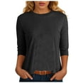 thumbnail image 1 of eczipvz Womens Short Sleeve Tops 3/4 Sleeve Shirts Round Neck Loose Casual Blouses Solid Color Tshirts(Black,M), 1 of 6