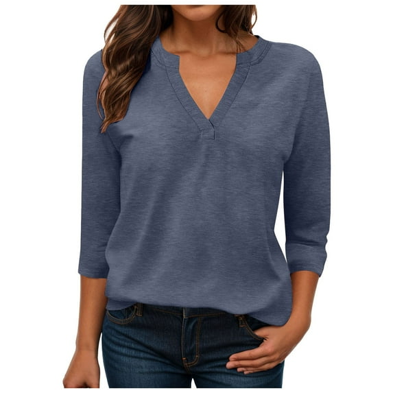 eczipvz Womens Short Sleeve Tops 3/4 Sleeve Shirts Round Neck Loose Casual Blouses Solid Color Tshirts(Dark Blue,S)