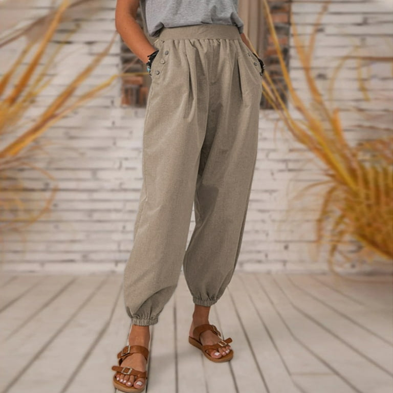 eczipvz Womens Sweatpants Women s Casual High Waist Button Zipper Pants Fold Pleated Wide Leg Pants Coffee XL