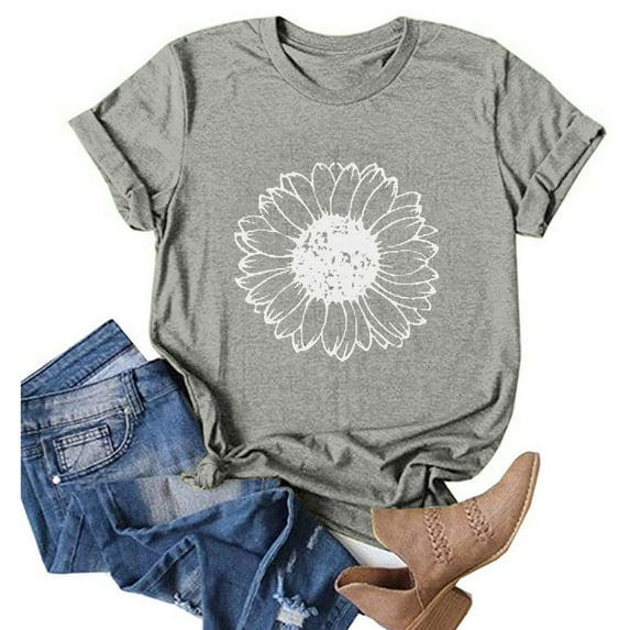 eczipvz Womens Tops Women's Graphic Letter Print T Shirt Short Sleeve Tee Top Grey,XL