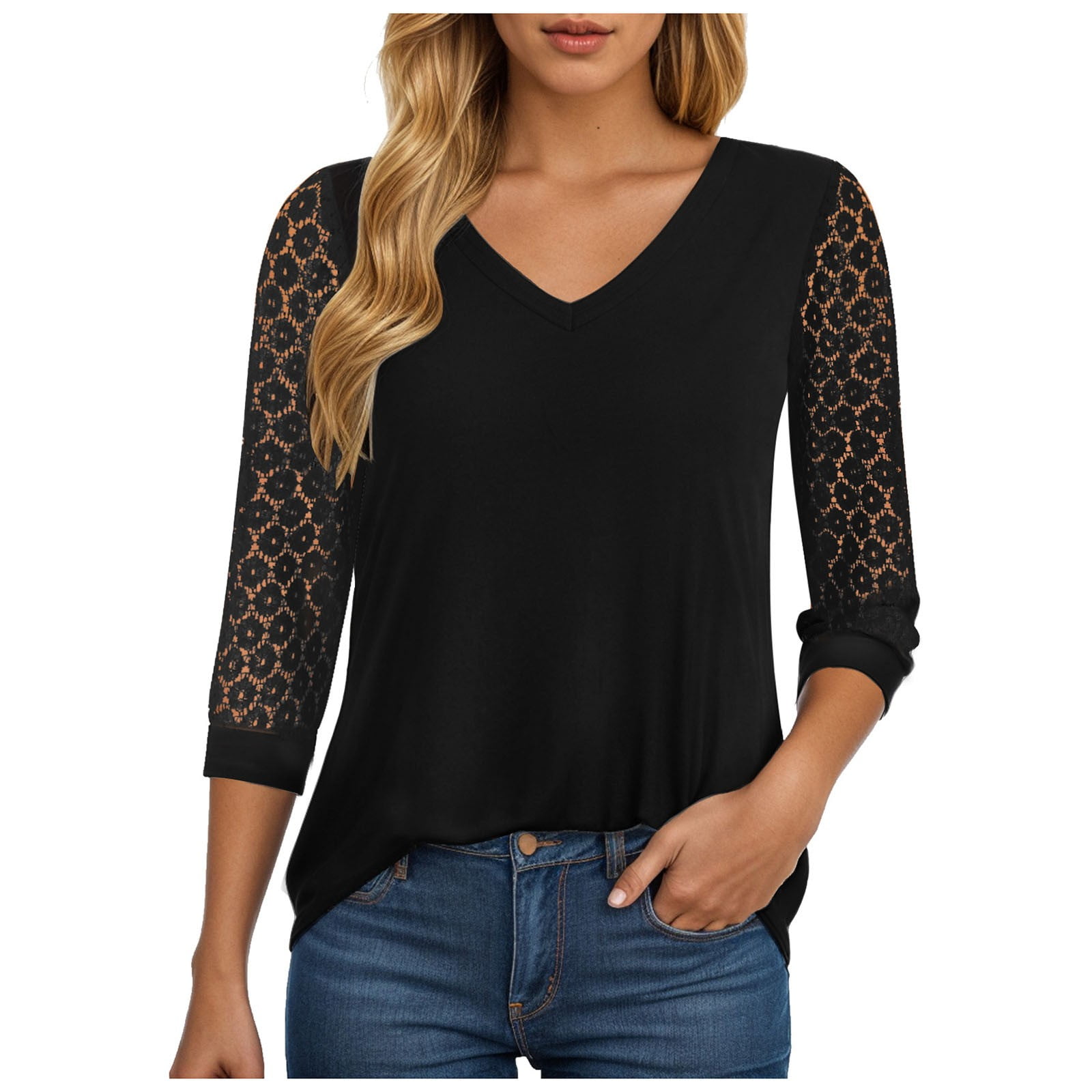 eczipvz Womens Work Tops 3/4 Length Sleeve Womens Tops V-Neck Lace ...