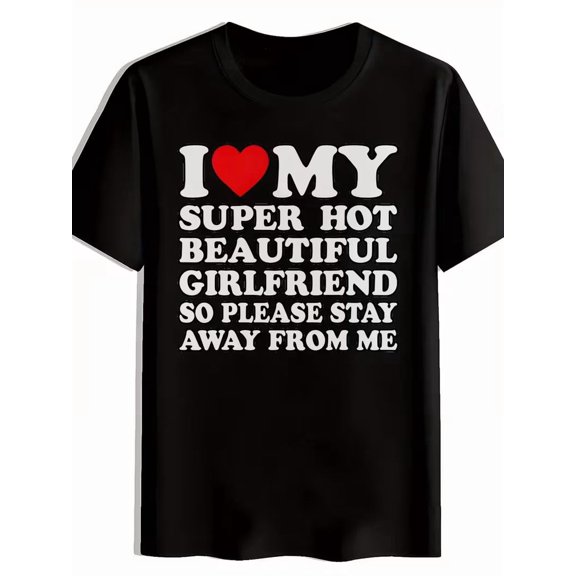 ed Heart I Print Men'S Casual Crew Neck T-Shirt, Black Versatile Print Pattern M