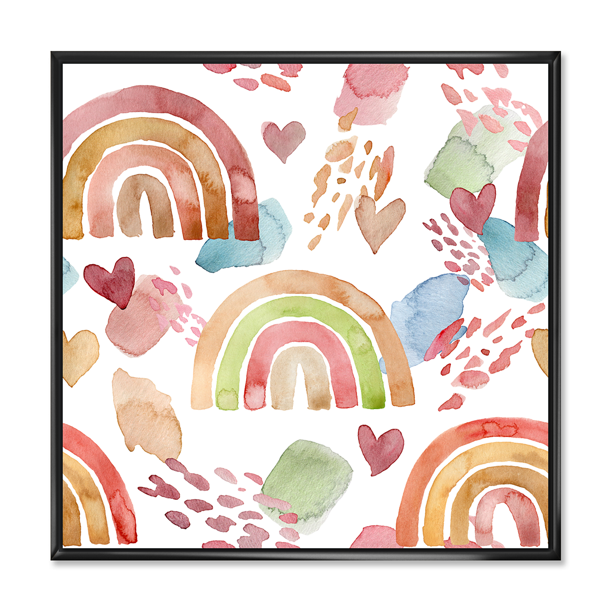 ed Rainbows Hearts and Clouds 30 in x 30 in Framed Painting Canvas Art Print, by Designart