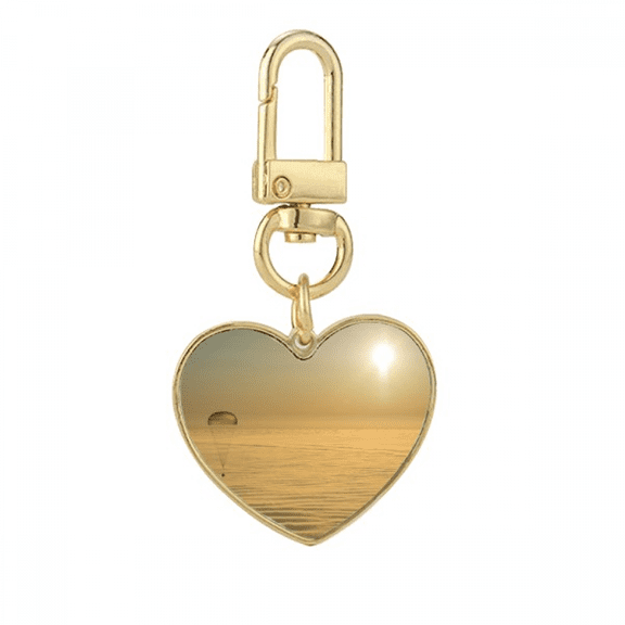 ed bright sun clound balloon Gold Heart Keychain Metal Keyring Holder