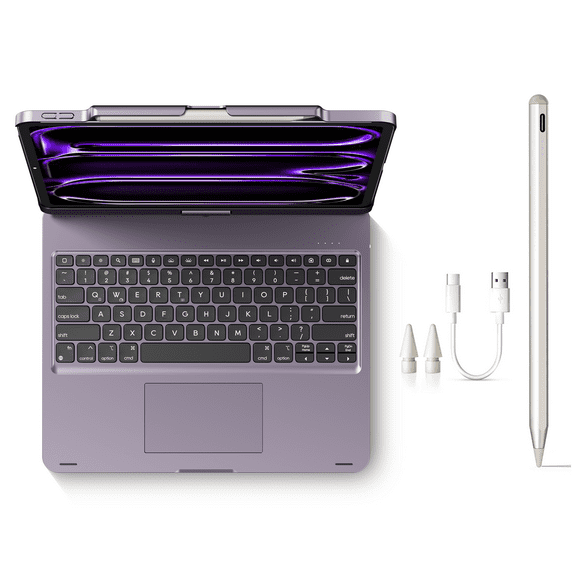 edaiser Stylus Pen + Swivel Keyboard Case Compatible with 2025 iPad Air 13-inch (M3&M2), 2024 iPad Pro 13 inch M4, iPad Pro 12.9-inch (6th-3rd Gen), Purple