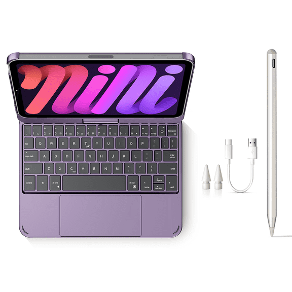 edaiser Stylus Pen + Swivel Keyboard Case Compatible with Apple iPad Mini 7th (A16)/6th Generation 8.3 inch, Purple