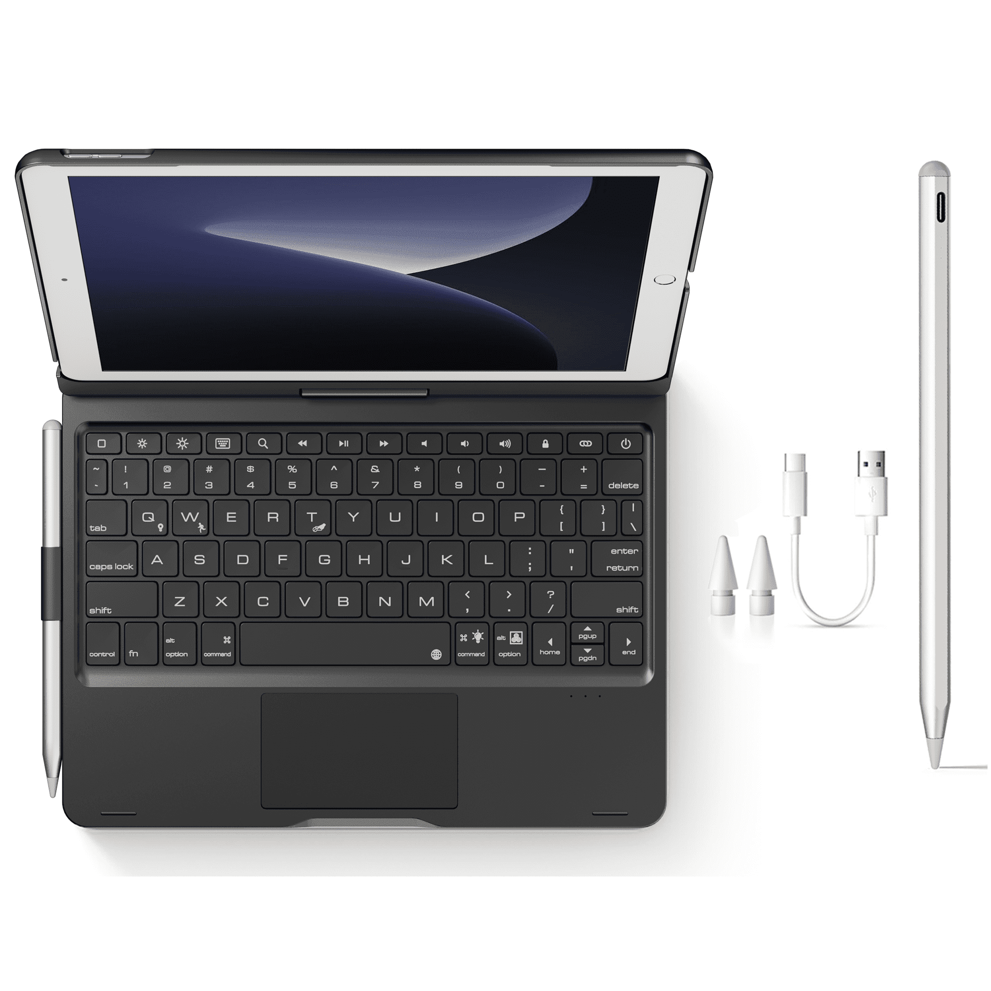 edaiser Stylus Pen + Swivel Keyboard Case with Trackpad Compatible with Apple iPad (7th-9th), iPad Air 3rd Gen, iPad Pro 10.5-inch 2nd Generation, Black