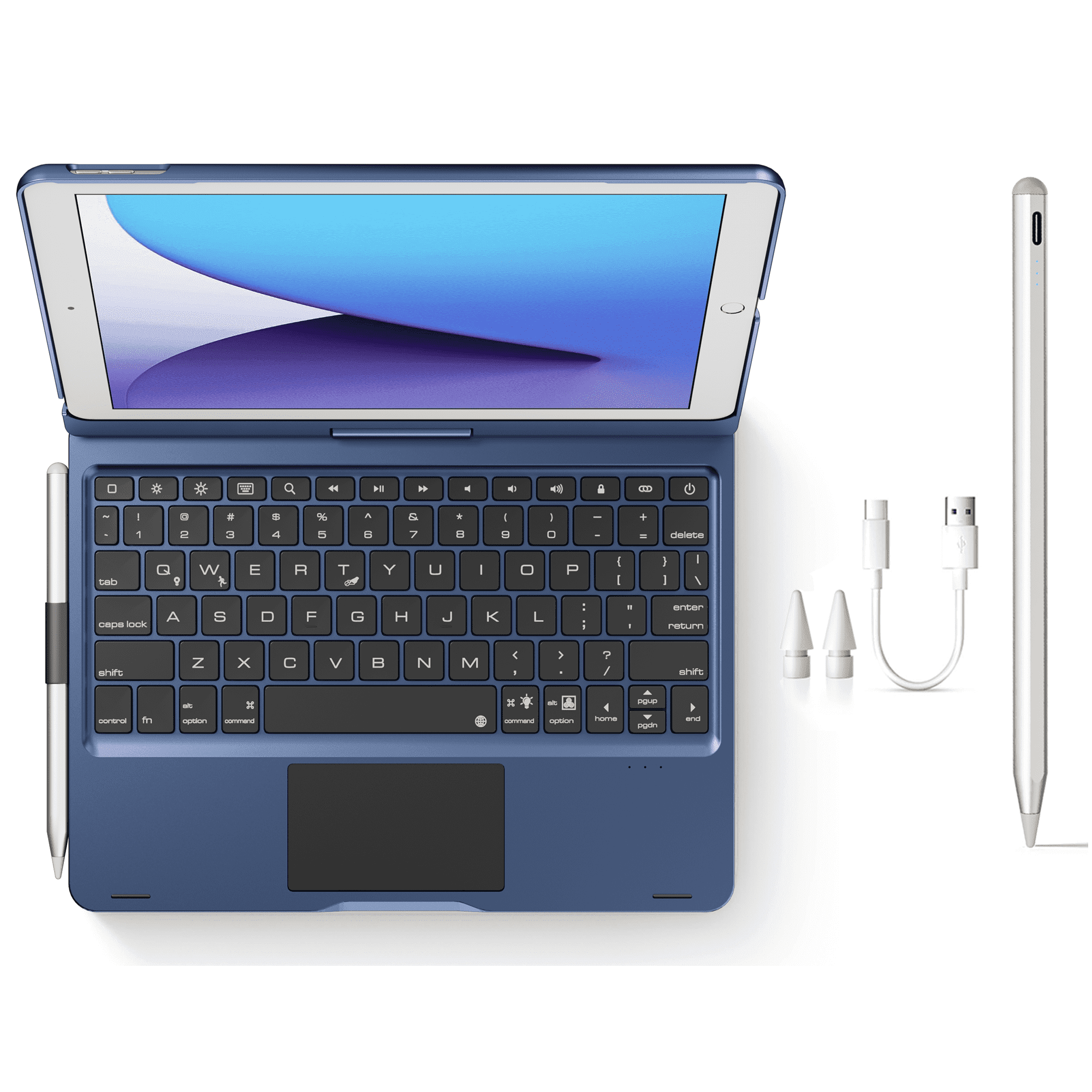 edaiser Stylus Pen + Swivel Keyboard Case with Trackpad Compatible with Apple iPad (7th-9th), iPad Air 3rd Gen, iPad Pro 10.5-inch 2nd Generation, Blue