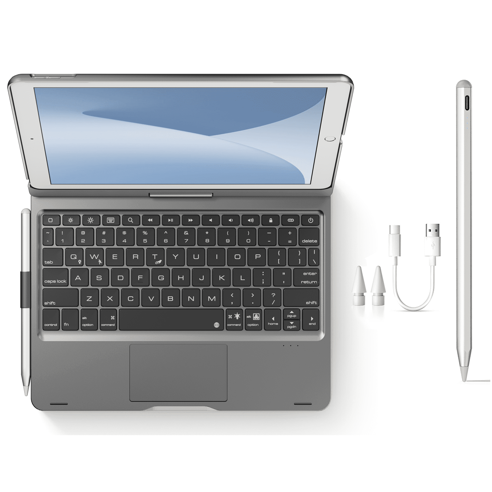 edaiser Stylus Pen + Swivel Keyboard Case with Trackpad Compatible with Apple iPad (7th-9th), iPad Air 3rd Gen, iPad Pro 10.5-inch 2nd Generation, Space Gray