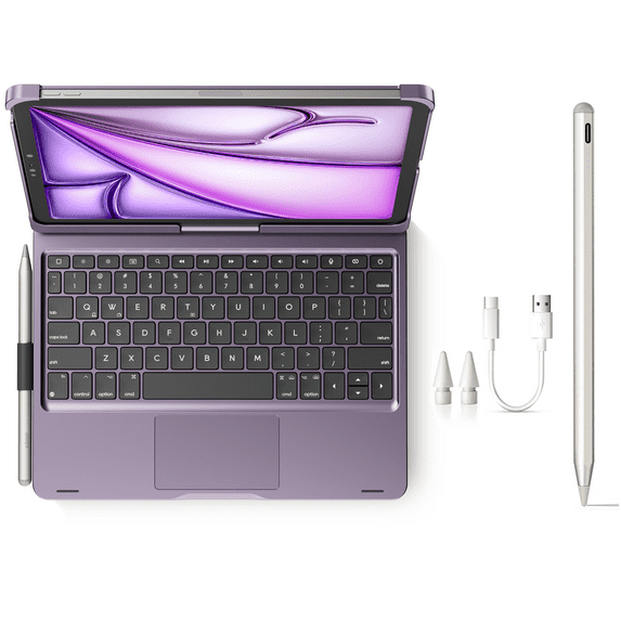 edaiser Stylus Pen + Swivel Keyboard Case with Trackpad Compatible with iPad (11th-10th), iPad Air 11 inch (M3/M2) 2025, iPad Air (5th/4th), iPad Pro 11-inch (4th-1st) Gen, Purple