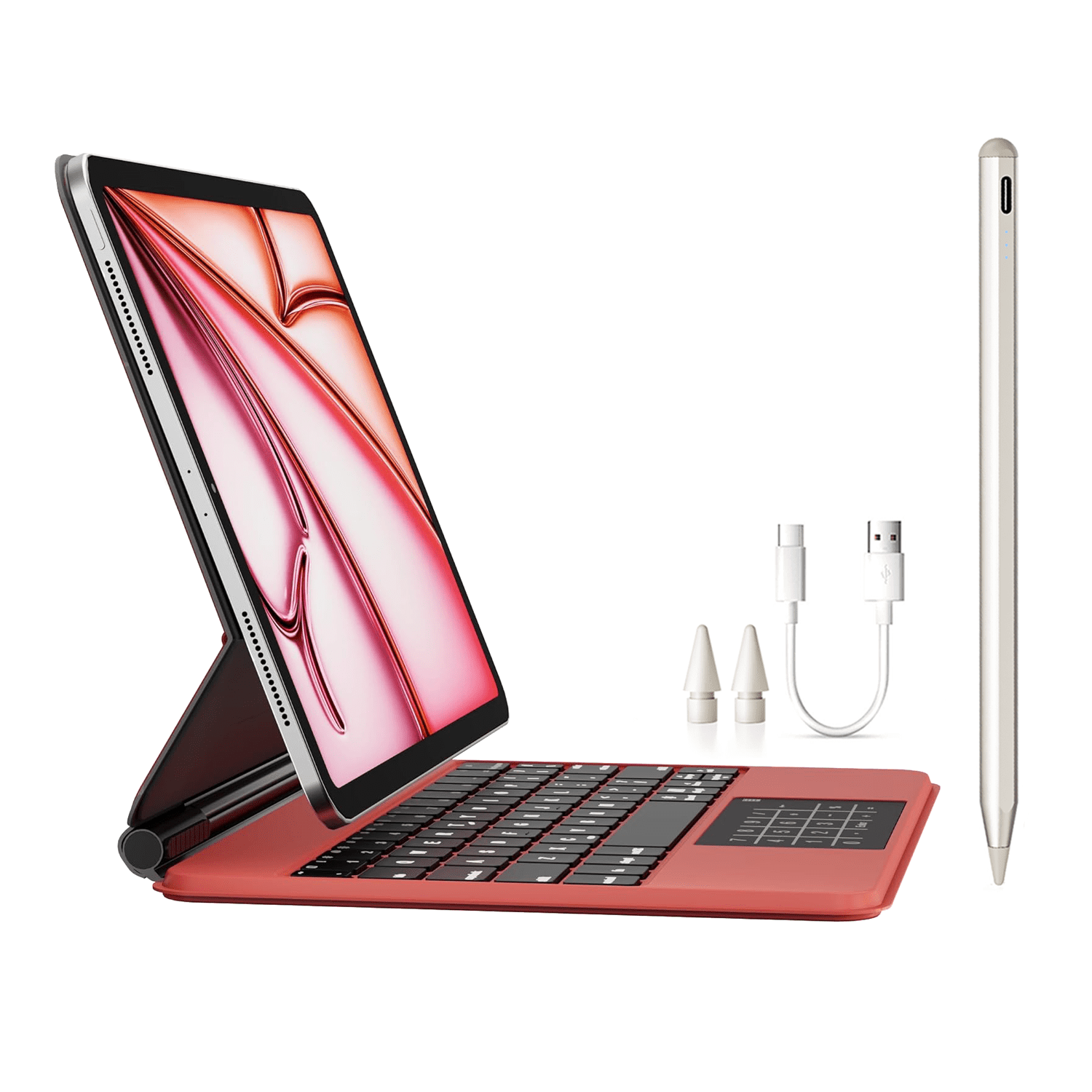 edaiser Stylus Pen + Wireless Magic Keyboard Case Compatible with Apple iPad Air 11 inch (M3/M2) 2025, iPad Air (5th/4th), iPad Pro 11-inch (4th-1st) Gen, Red