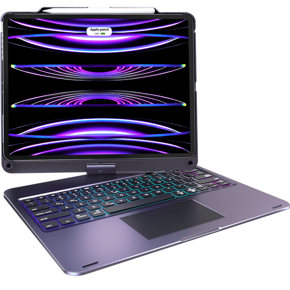 edaiser Swivel Keyboard Case Compatible with iPad Air 13-inch M4 M3 M2 & iPad Pro 12.9 inch 6th 5th 4th 3rd Generation; Wireless Rotatable Cover with Pencil Holder, Trackpad, Backlit, Metallic Purple