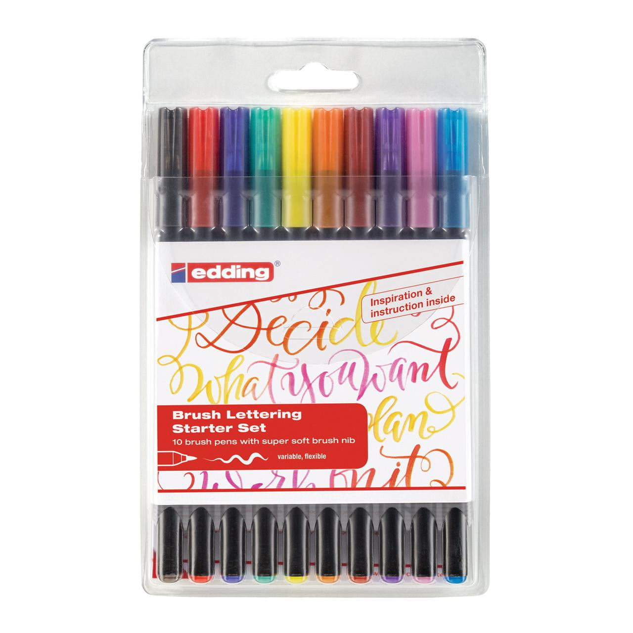 edding 1340 Series Brush Pen Lettering Starter Set, Assorted Colors, Set of 10