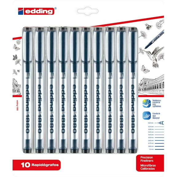 edding 1880 Drawliner Pens, Set of 10, Black