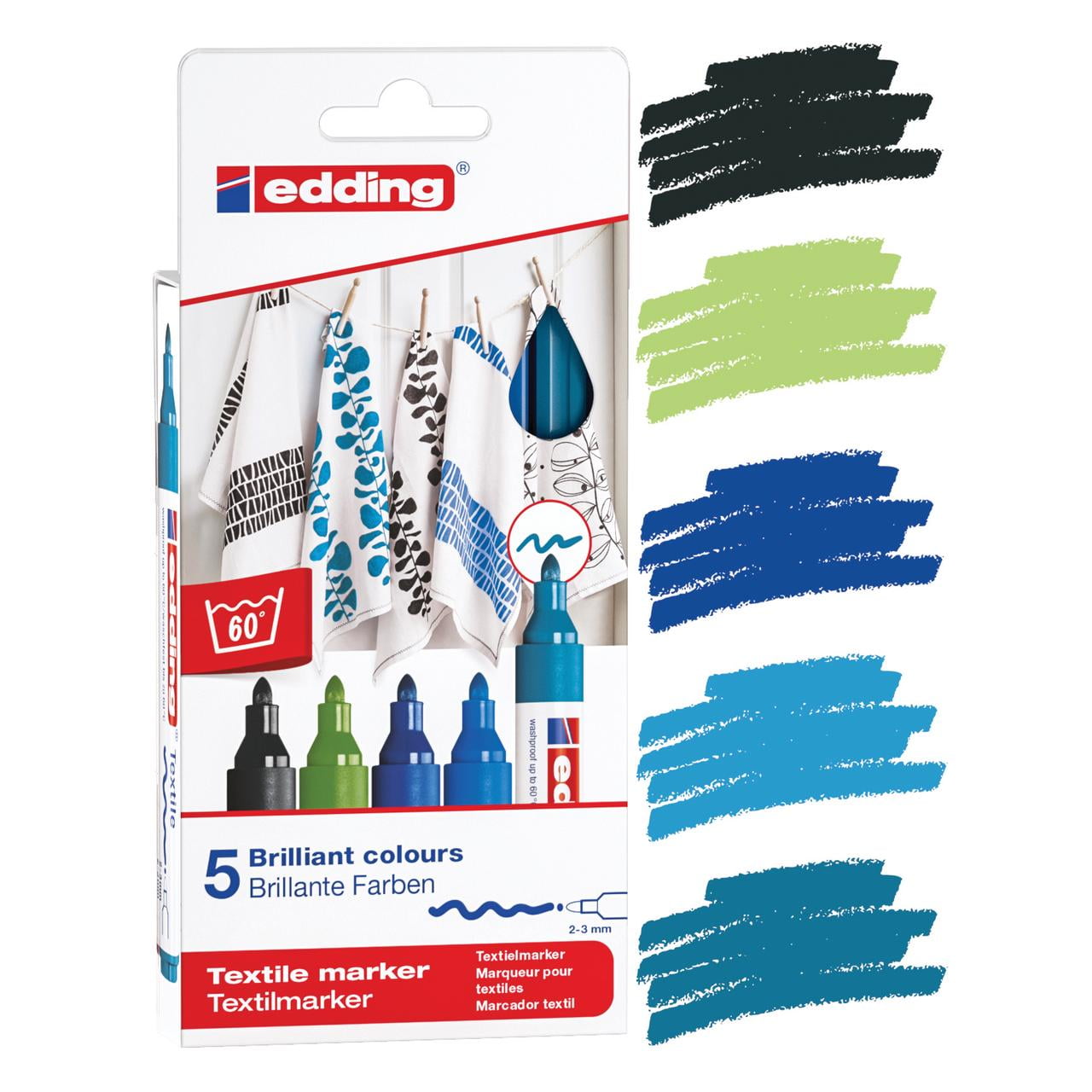 edding 4500 Textile Marker Set, 5-Colors, Cool