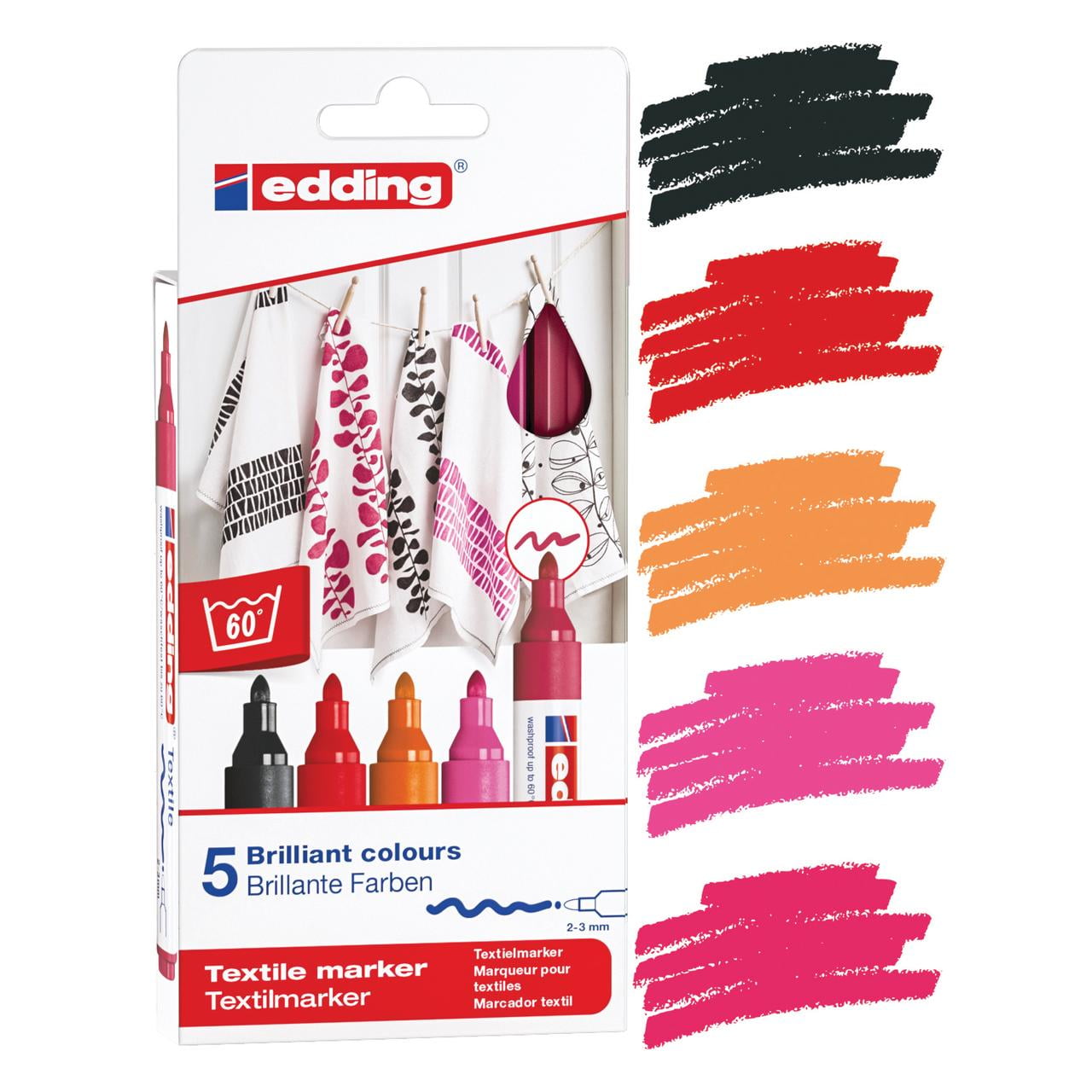 edding 4500 Textile Marker Set, 5-Colors, Warm
