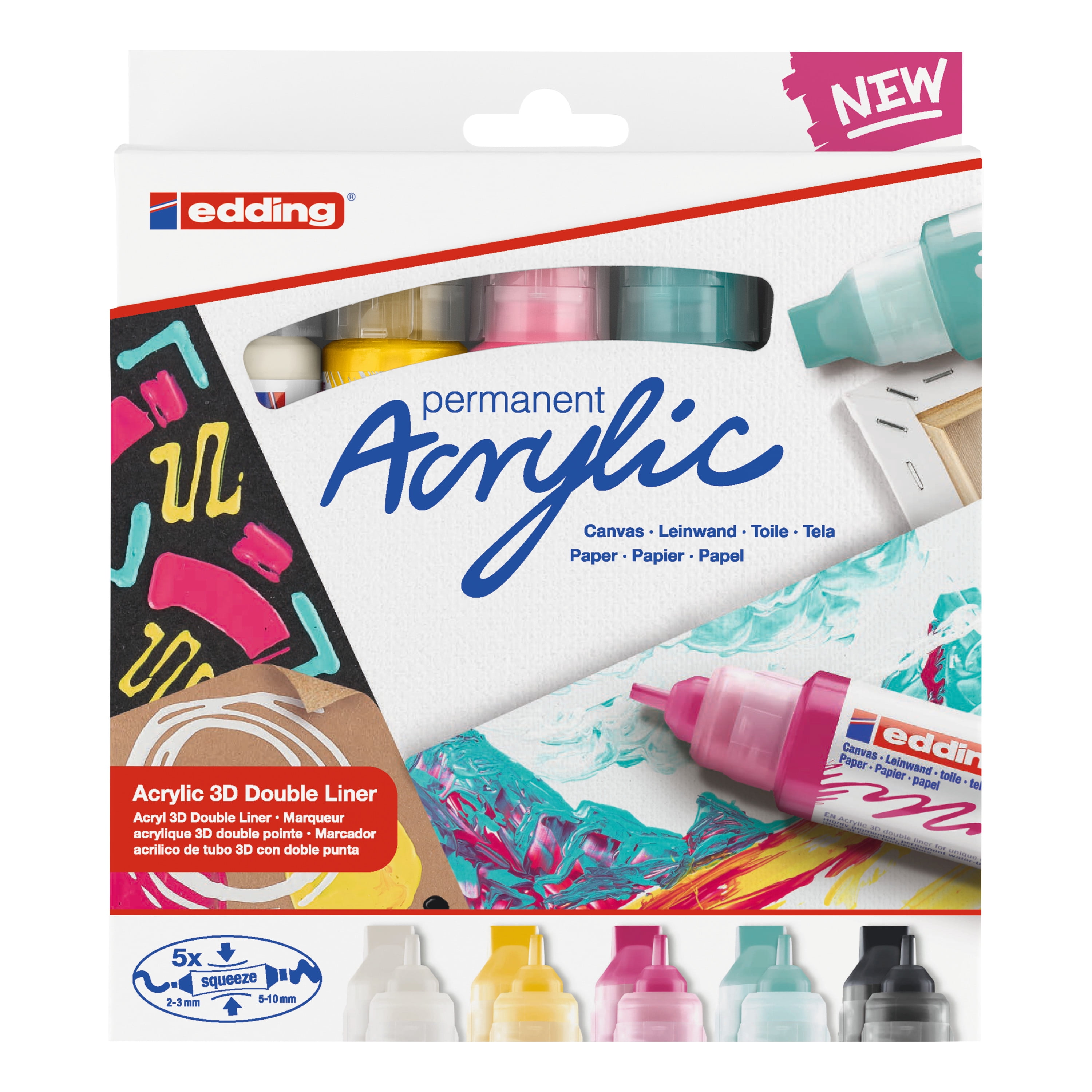 edding 5400 Acrylic 3D Double Liner Set, 5-piece Set