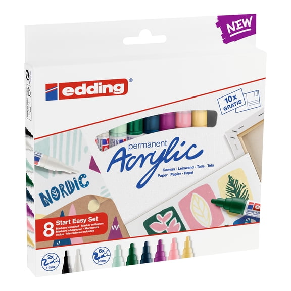 edding Acrylic Marker Starter Set, 8-Marker Nordic Colors Set